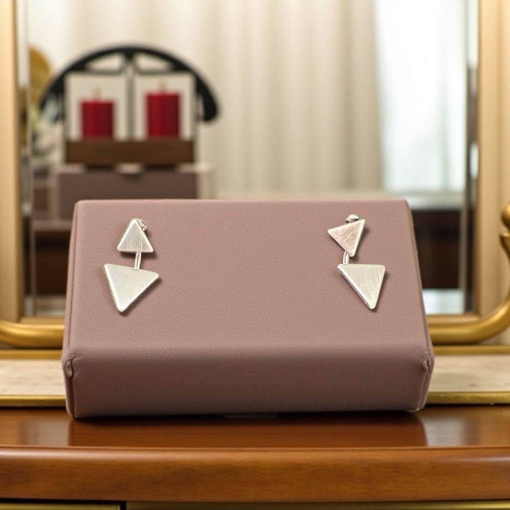 Silver Triangle Two Piece Earrings